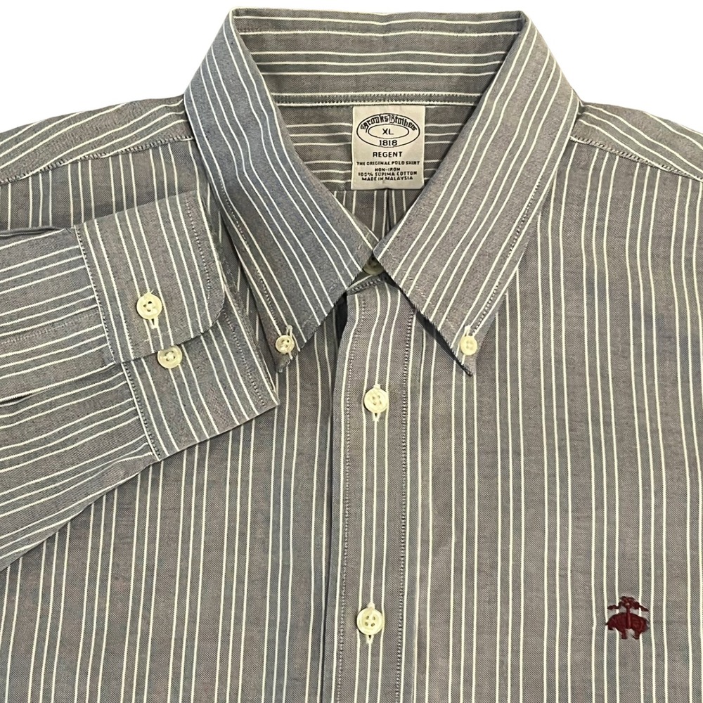 Brooks Brothers Shirt Mens XL Gray 1818 Regent L/S B/U Cotton - Picture 2 of 10